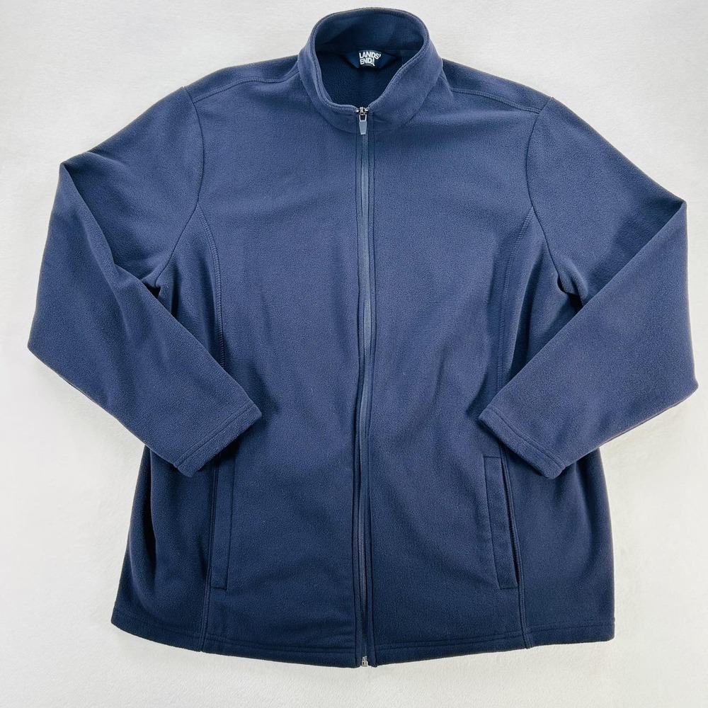 Lands' End Jacket Womens 1X Blue Fleece Full Zip Collared‎ Casual Layer Ladies